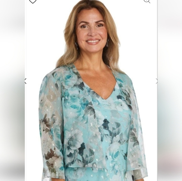 R&M Richards Plus Size Women's Teal Whimsical Fairy Floral Maxi Dress. 2 PC. 16 - Picture 4 of 16